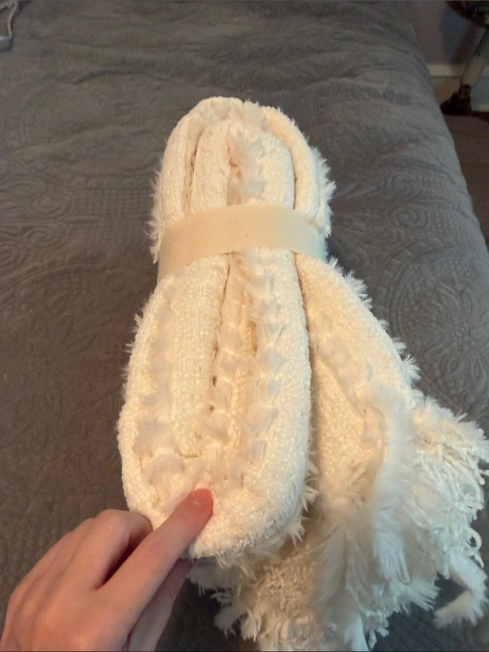 Pier 1 Cream Textured Fringe Throw Blanket